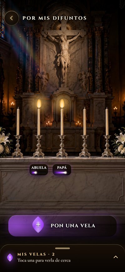 Altar de los difuntos: velas encendidas con el nombre de cada ser querido
