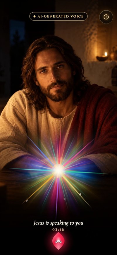 Call with Jesus: a star of colored rays breathes as he speaks, in front of Jesus by candlelight