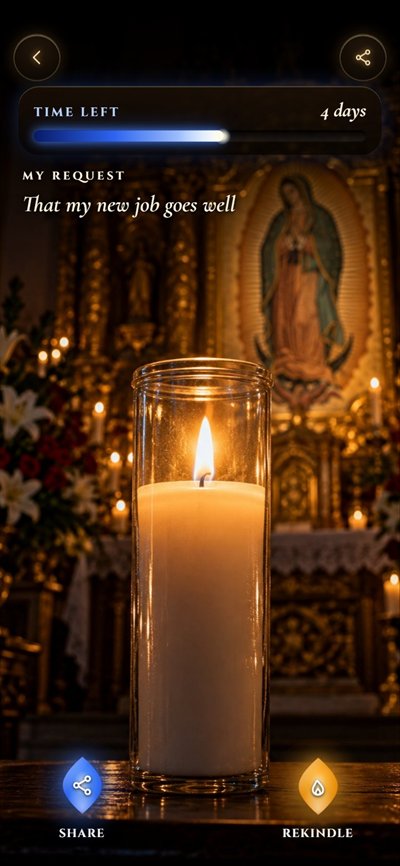 A prayer request candle seen up close, with the intention written on it