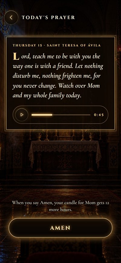Today's prayer in a golden frame, with its 45-second audio