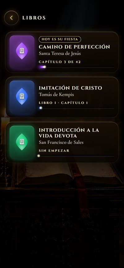 Libros: Camino de perfección, Imitación de Cristo e Introducción a la vida devota, con tu progreso